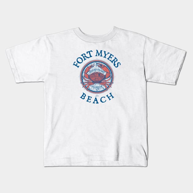 Fort Myers Beach, Florida, with Stone Crab on Wind Rose Kids T-Shirt by jcombs